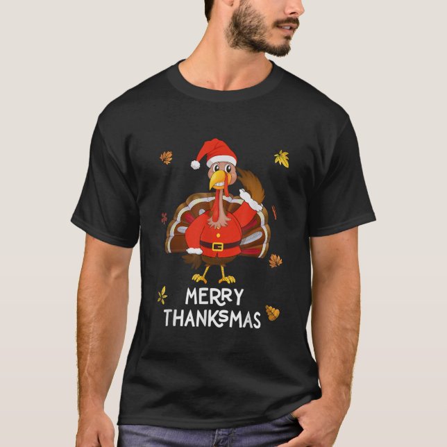 T-shirt Joyeux Thanksmas Thanksgiving Turkey Joyeux Christ (Devant)