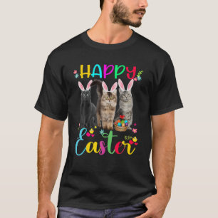 T-shirt Joyeux trois chats de Pâques portant le panier d'