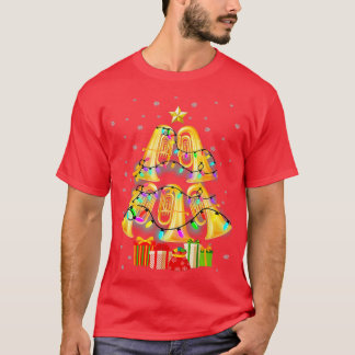 T-shirt Joyeux Tuba Arbre de Noël Lumières Entouré M