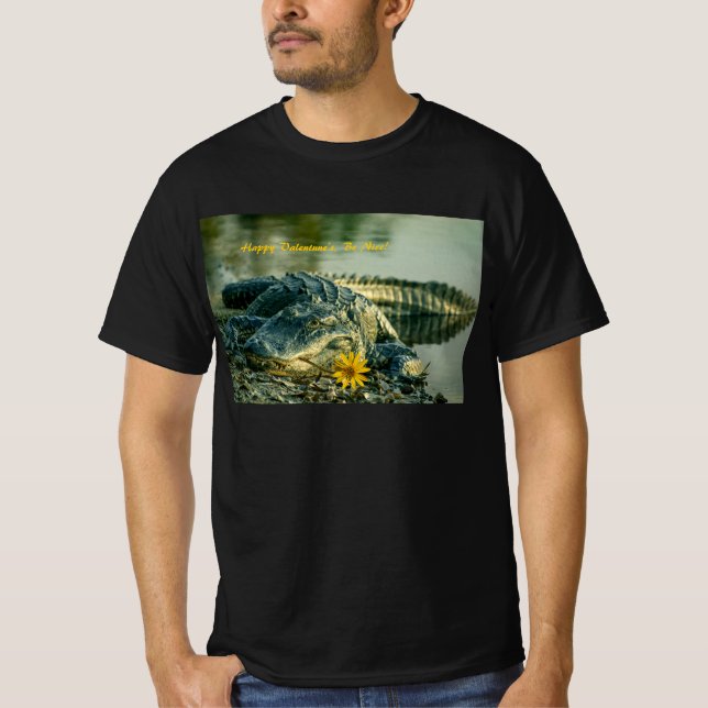 T-shirt Joyeux Valentines Floride Alligator avec fleur (Devant)