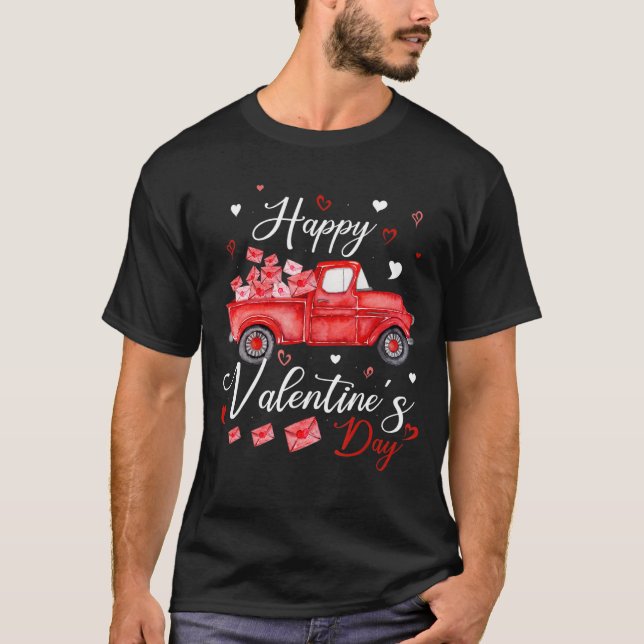 T-shirt Joyeux Valentines Jour Camion Rouge Avec Lettres P (Devant)