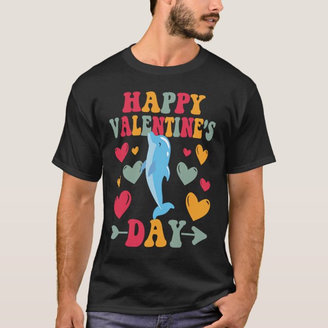 T-shirt Joyeux Valentines Jour Dauphin Coeur Amour Super (Devant)