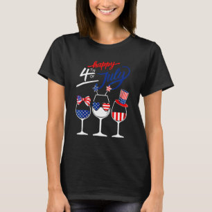 T-shirt Joyeux verre de vin 4 juillet Dri, Drapeau américa
