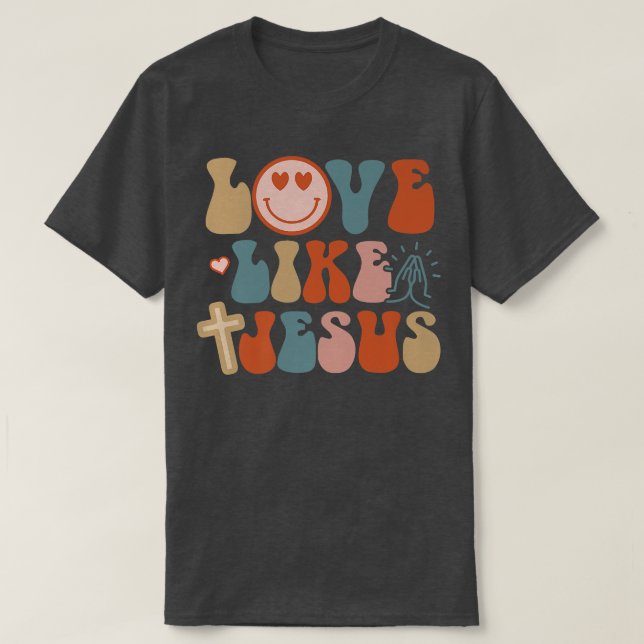 T-shirt Joyeux Visage Retro Amour Super Comme Jésus Foi Ch (Design devant)