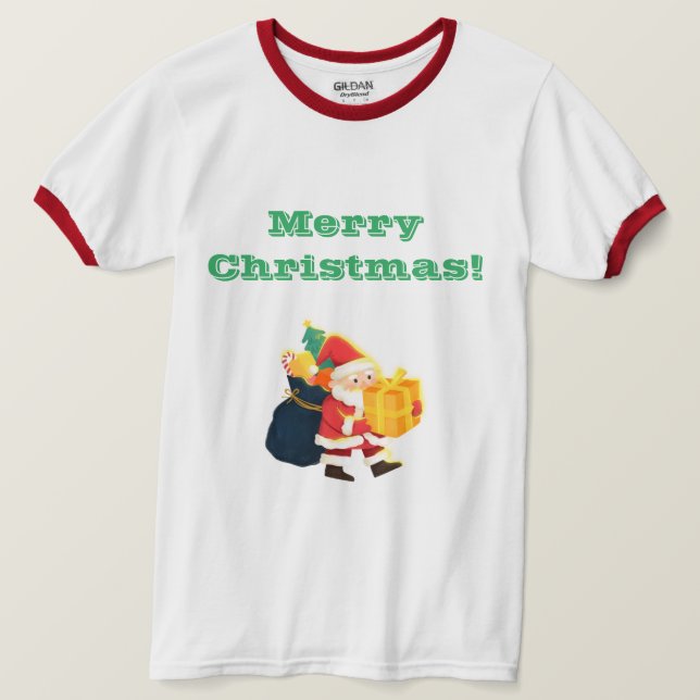 T-shirt Joyeux voeux de Noël blanc/rouge avec anneau impri (Design devant)
