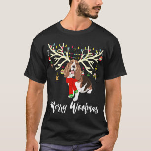 T-shirt Joyeux Woofmas Basset Hound Reindeer Chien de Noël