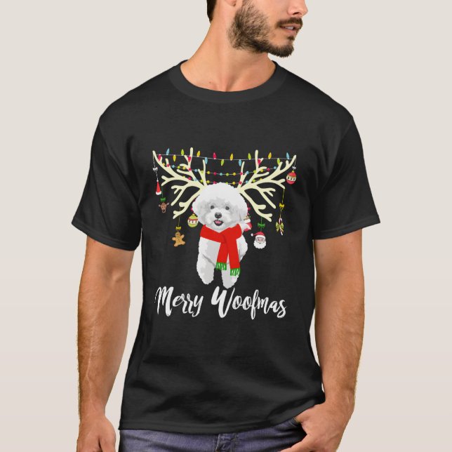 T-shirt Joyeux Woofmas Bichon Frise Reindeer Chien de Noël (Devant)