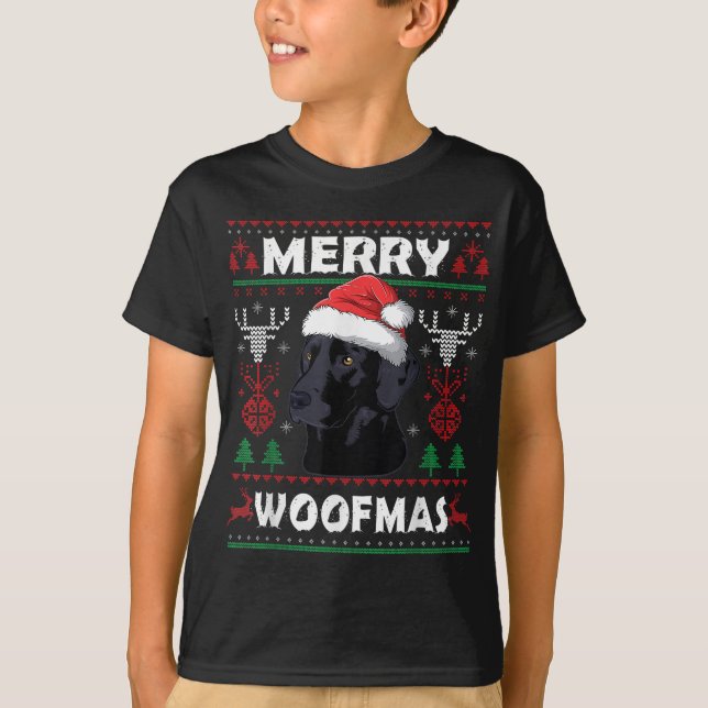 T-shirt Joyeux Woofmas Black Lab Amoureux des chiens Noël  (Devant)