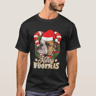 T-shirt Joyeux Woofmas Bouledogue Anglais Avec Chapeau De