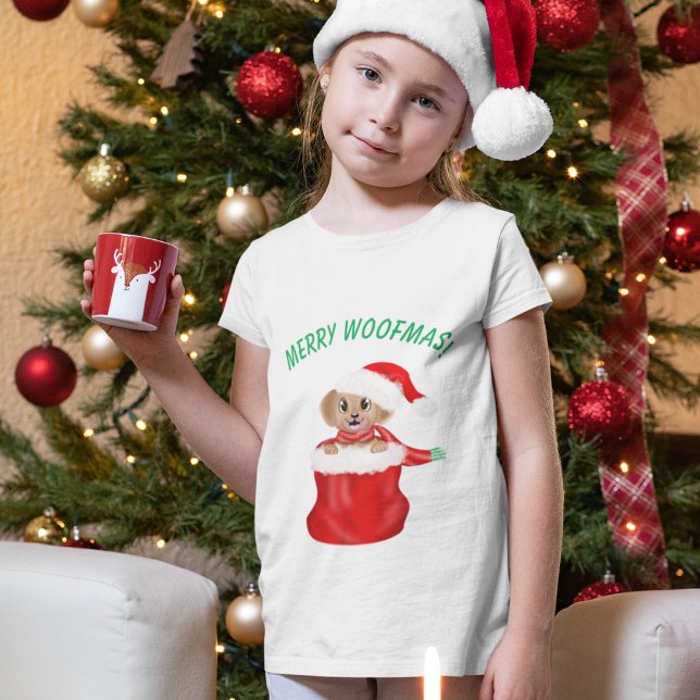 T-Shirt Joyeux Woofmas ! Chien à chiot dans le sac Père No (Créateur téléchargé)