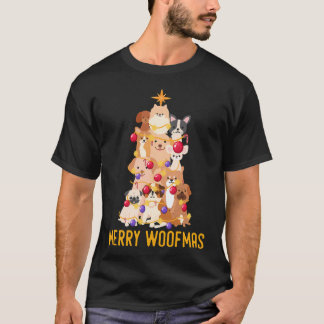 T-shirt Joyeux Woofmas Drôle Chien Chiens Noël Arbre