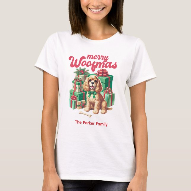 T-shirt Joyeux Woofmas Nom de famille Chien Noël (Devant)
