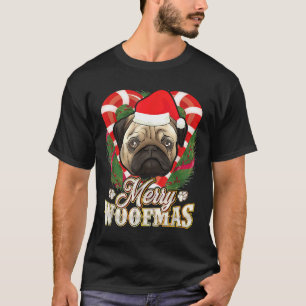 T-shirt Joyeux Woofmas Pug Avec Chapeau De Père Noël Chien