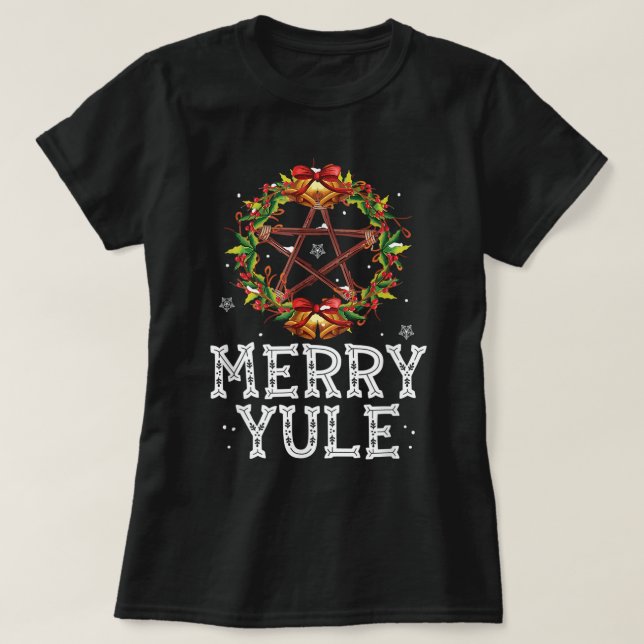 T-shirt Joyeux Yule - Solstice d'hiver - Holly Pentagram - (Design devant)