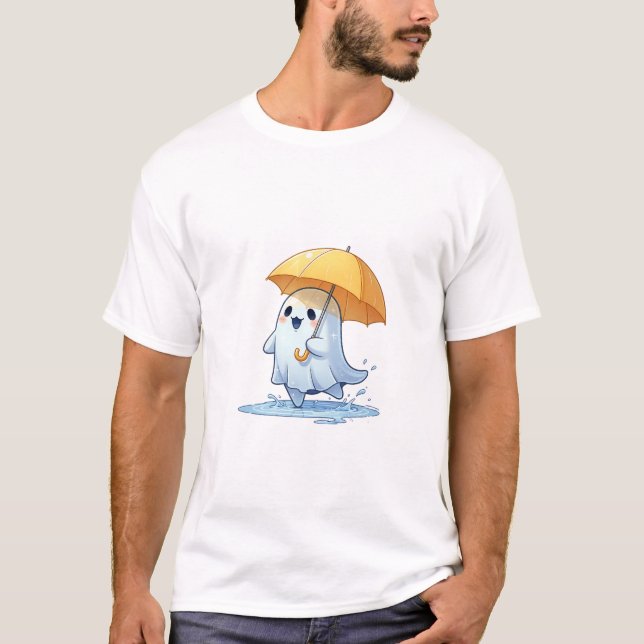 T-shirt Joyful Kawaii Ghost Splashing in Puddles (Devant)