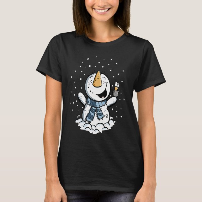 T-shirt Joyful Snowman In The Snow Winter Theme (Devant)