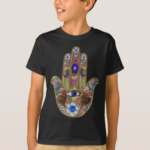 T-shirt Judaica Hamsa Coeurs Fleurs Opal Art Imprimer