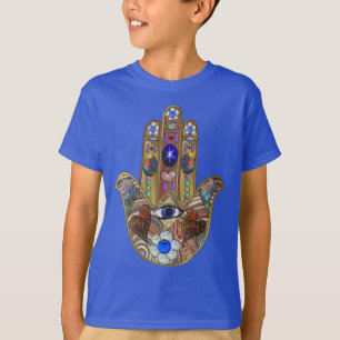T-shirt Judaica Hamsa Coeurs Fleurs Opal Art Imprimer