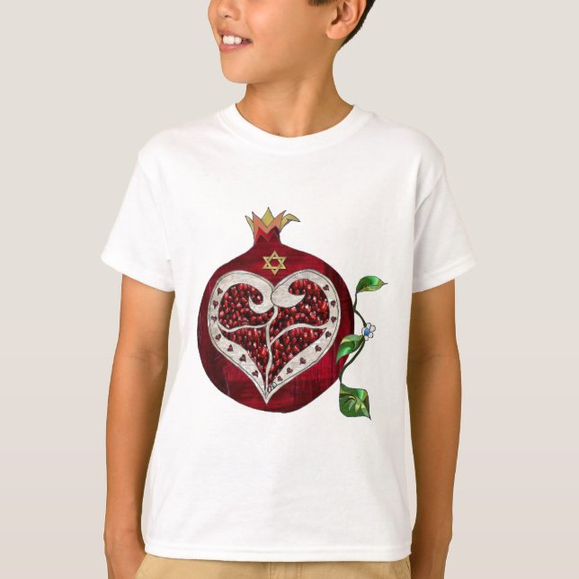 T-shirt Judaica Pomegranate Heart Hanoukka Rosh Hashanah (Devant)