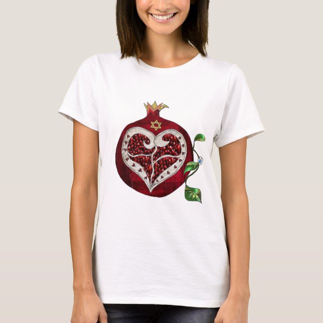 T-shirt Judaica Pomegranate Heart Hanoukka Rosh Hashanah (Devant)