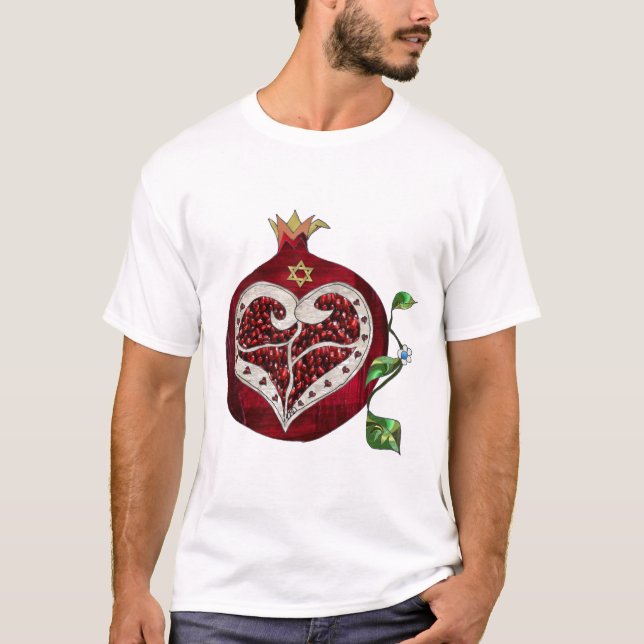 T-shirt Judaica Pomegranate Heart Hanoukka Rosh Hashanah (Devant)