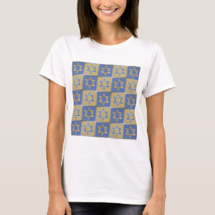 T-shirt Judaica Star de David Metal Gold Blue