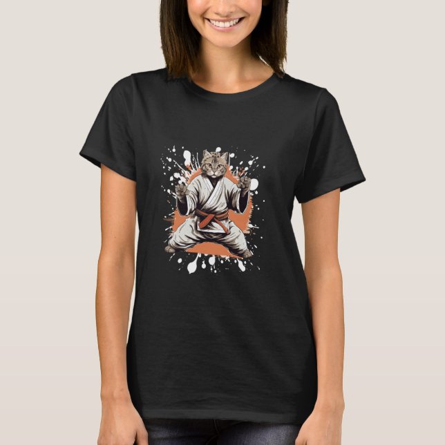 T-shirt Judo pour chat Combattant d'animaux Karaté (Devant)