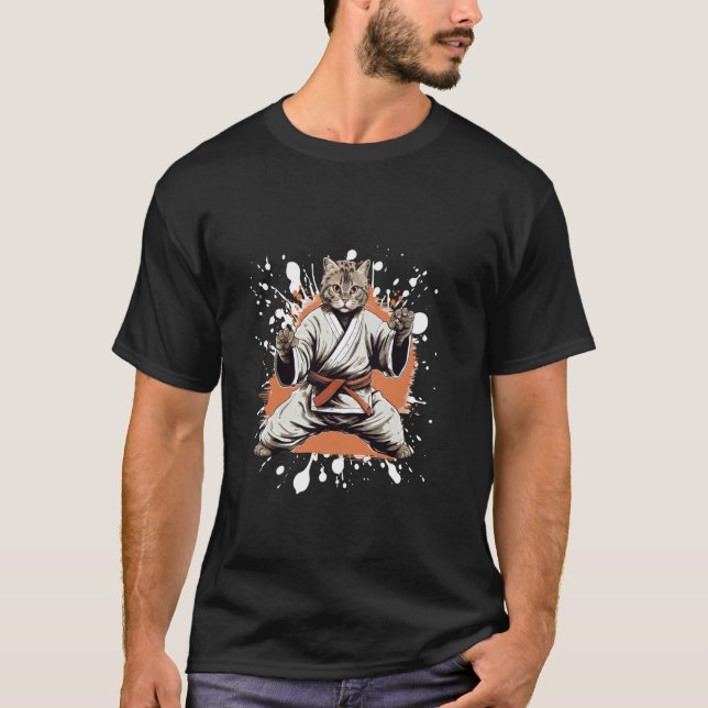 T-shirt Judo pour chat Combattant d'animaux Karaté (Devant)