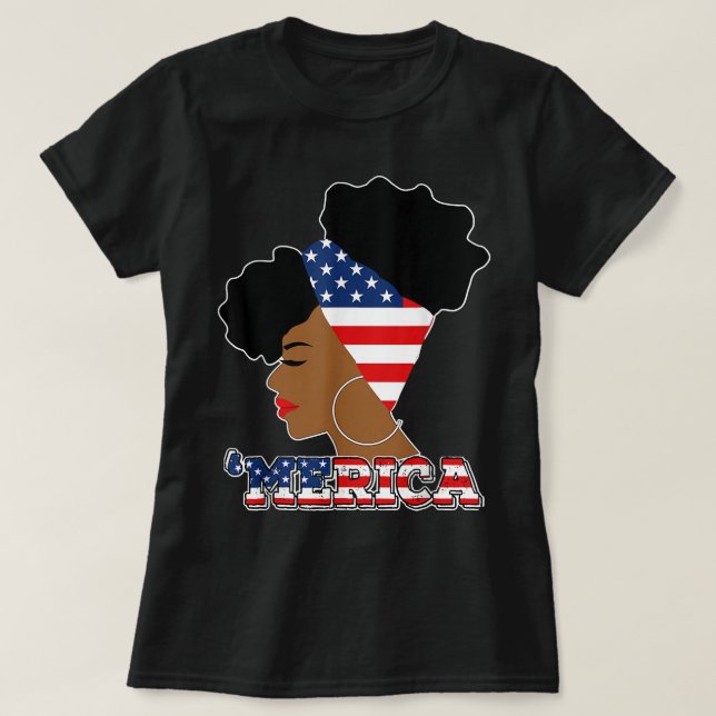 T-shirt Juillet 4 Patriotique Afro Puff Drapeau Américain  (Design devant)
