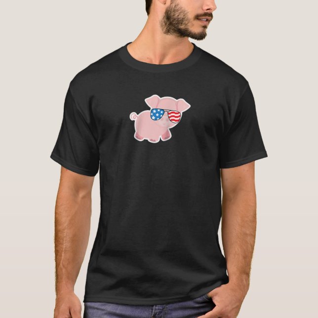 T-shirt Juillet 4 Piggy Pig Funny Drapeau américain États- (Devant)