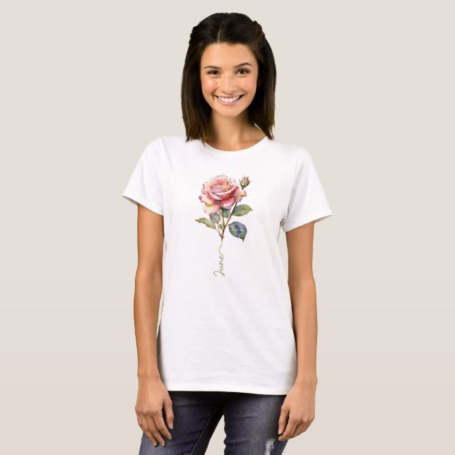 T-shirt Juin Rose Mois de naissance Fleur (Devant entier)