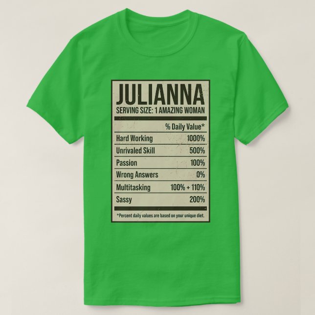 T-shirt Julianna Nutrition Facts Nom Pseudo Alias Titre (Design devant)