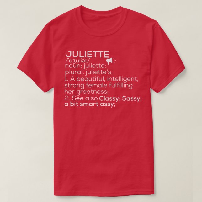 T-shirt Juliette Nom Juliette Définition Juliette Femme (Design devant)