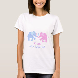 T-shirt "Jumeaux en production" Eléphants Bleus et Bébé