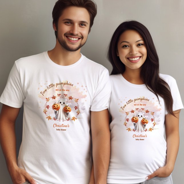 T-shirt Jumeaux Halloween Citrouille Ghost Unisex Baby sho (Twins Halloween Pumpkin Ghost Unisex Baby Shower T-Shirt)