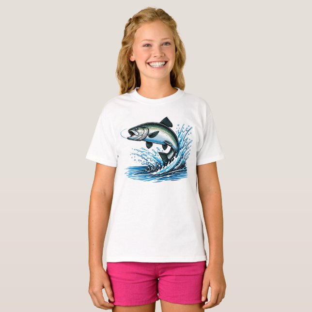 T-shirt Jumping Salmon Splash Gift for Fisherman Art (Devant entier)
