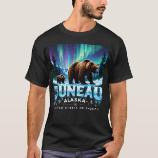 T-shirt Juneau Alaska Ours Brun Lumière du Nord Été
