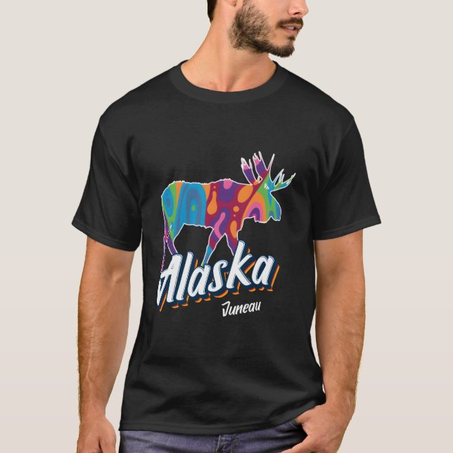 T-shirt Juneau Alaska Usa Colorful Moose Vacation (Devant)