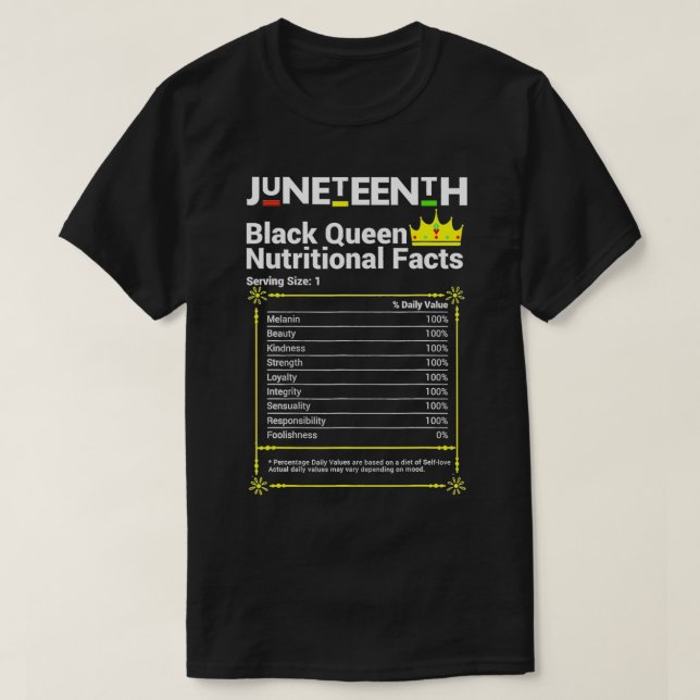 T-shirt Junetten Black Queen Faits nutritionnels Maman Sis (Design devant)