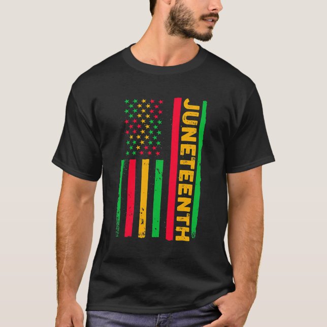 T-shirt Junetten USA Flag Black History Day Afro America (Devant)
