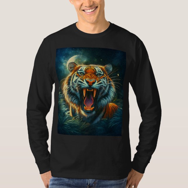 T-shirt Jungle au clair de lune de tigres (Devant)