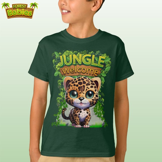 T-shirt jungle bienvenue léopard faune kitty cat kitten 🐆 (Green Jungle Welcome Leopard Cub T-shirt Kitten Woodland Wildlife Kitty Cat nature-inspired shirt 🐆)