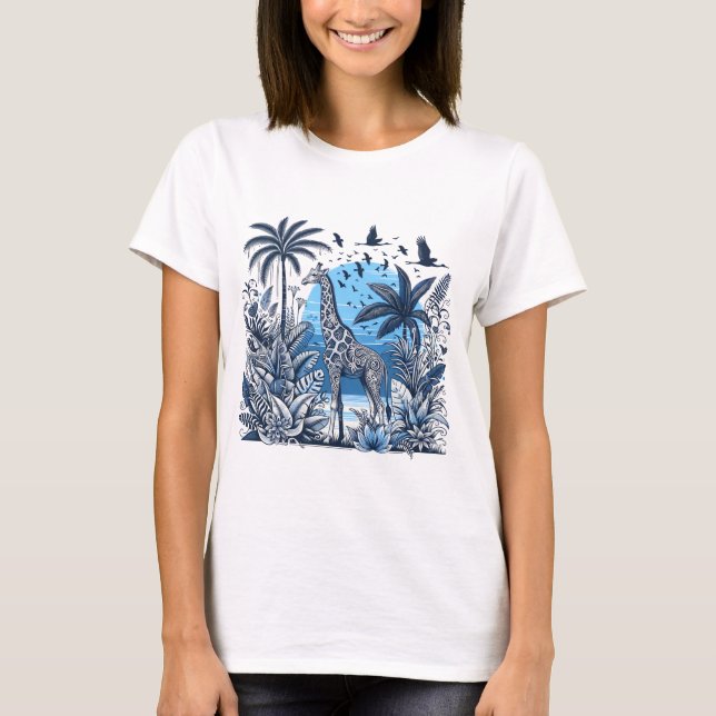 T-shirt "Jungle Elegance: Giraffe in a Tropical Paradise" (Devant)