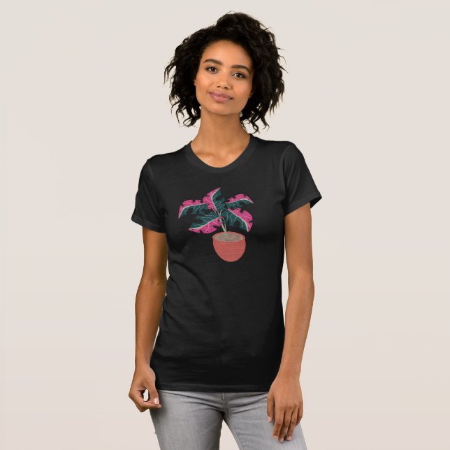 T-shirt Jungle et Monstera Tropical Feuilles roses (Devant entier)