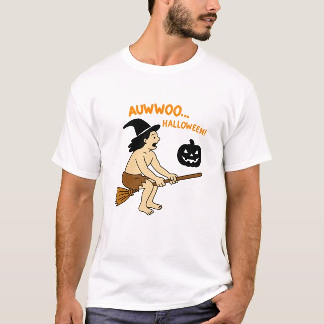 T-shirt Jungle Man Halloween Ride – Funny Caveman on Broom (Devant)