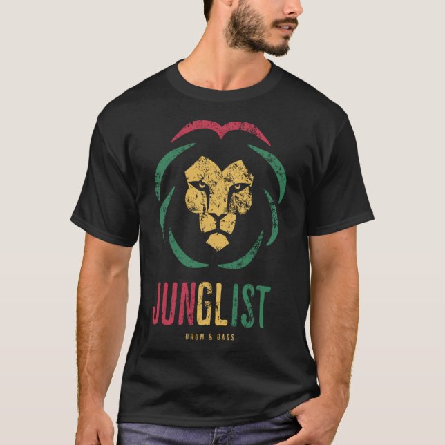 T-shirt Junglist Drum and Bass Lion Head Jungle Music (Devant)