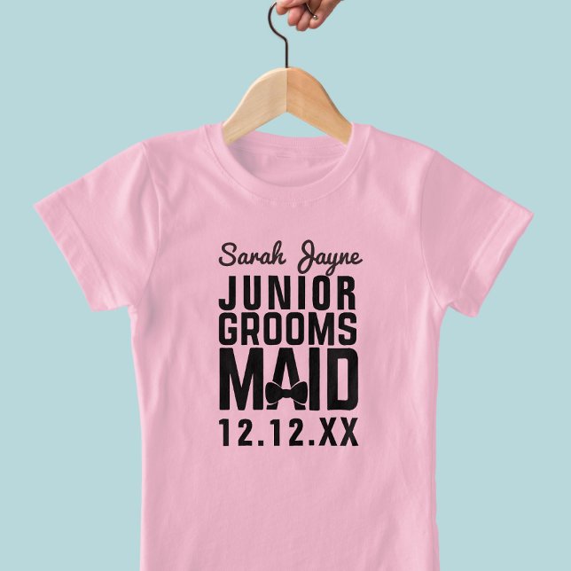 T-Shirt Junior Demoiselle d'Honneur Personnalisé F (Just add your Junior Groomsmaid name and your wedding date to this cute t-shirt. Lot's of sizes!)