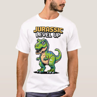 T-shirt Juric Level Up Dinosaure Pixel Joueur Rétro 