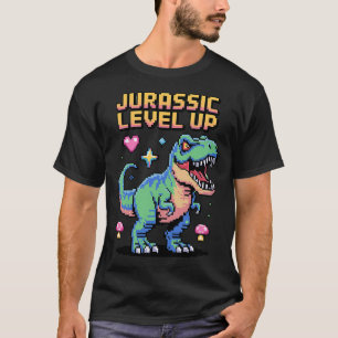 T-shirt Juric Level Up Pixel Dinosaur Retro Gamer 1 