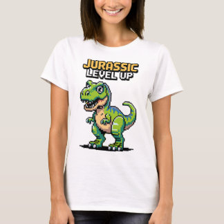 T-shirt Juric Level Up Pixel Dinosaur Rétro Joueur 